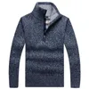 男性用セーター秋の冬の男性フリースフリース厚いセーター半分ジッパータートルネックウォームプルオーバー品質雄のスリムニットウール