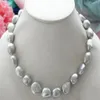 Collana di perle d'acqua dolce barocche grigio argento naturali autentiche da 9-10 mm 18 232t