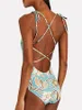Kvinnors badkläder ljusblå blommig tryck bikini för kvinnor mode sommar1 bit baddräkt och sarong baddräkter strandstil sexig 2023