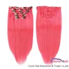 Extensiones Clips rectos de color rosa puro en extensiones 100% cabello humano real Clip de tejido de color brasileño Remy Ins Extremo grueso 70 g 100 g 120 g Set R