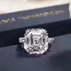 Verkliga mousserande lyxsmycken 925 Sterling Silver Princess Cut Big White Topaz Square Cz Diamond Gemstones Eternity Women Wedding 259i