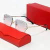 Designer Sunglasses for Women Summer Beach Gold Letter on Lens Rimless Hexagonal Sun Glasses Fashion Frame Irregular Eyewear Brow