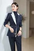 Women's Two Piece Pants Long Sleeve Striped Stitching Fashion Suit Fabric Wine Red Work Uniforms Navy Blue Business Wear Tooling