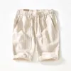 Shorts Masculinos Verão Listrado Branco Lace-up Cintura Elástica Rami Calças Algodão Solto Reto Cinco Quartos