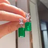 أقراط مسمار الأزياء تصميم مربع قطع Emerald CZ قطب الإناث الإناث الفضة اللون Dangler خمر مشاركة الزفاف المجوهرات 217W