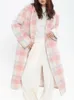 Cappotto da donna in lana con colletto rosa con motivo a quadri Cappotto in lana Autunno Inverno Stile britannico Chic Giacca sportiva medio lunga allentata femminile 231229