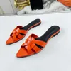 Дизайнерские женские заостренные тапочки летние кожа Flat Casual Sandal