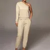 Gym Clothing Solid Color Single Shoulder Long Sleeve Women's Sweater Pants Set Suit Romper For Women Dressy Womens Snow Overalls