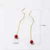 Dangle Earrings LAVIFAM 925 Sterling Silver Red Synthetic Pearl Wavy Long Ear Line For Women Thin Earring Jewelry