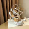 JC Jimmynessity Choo Sandals High Stiletto Chaussures High Heel Quality and Wedding Shoes Open Toe Temperament Banquet 10,5 cm