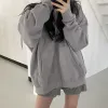 2023 feminino oversized hoodies casual sólido manga longa com zíper jaquetas versão coreana harajuku solto velo com capuz