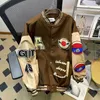 American Street Retro Embroidered Letters Flocking Men And Women Baseball Uniforms Y2K Trend College Style Joker Loose Jacket 231229