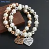 Strand SUNSLL Handmade Pearl Heart Charm Bead Bracelet Rose Gold/Silver Color Boy And Girl Stainless Steel Trendy Party Jewelry