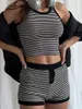 Womens Tracksuits Women 2 Pieces Set Striped Sleeveless Crop Tank Top and Shorts Matching Outfits Waffle Cute Lounge Pjs Summer Y2k