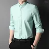 Camisas casuais masculinas de alta qualidade algodão marca de moda designer fino ajuste botão para baixo dos homens cor sólida manga longa roupas masculinas