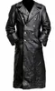 Mäns tyska klassiker WW2 Military Uniform Officer Black Real Leather Trench Coat Y231229