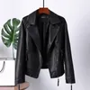 Ropa de cuero de Pu para primavera y otoño para mujer, abrigo para mujer, moda coreana, Chaqueta corta negra ajustada con cremallera para motocicleta, marea para mujer H3014