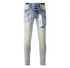 Designer Jeans Purple Mens Brand Skinny Motorcykel Trendy Ripped Patchwork Hole året runt Slim Benged Wholesale Purple Brand Jeans