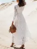 Long Dress Women Boho Lace Maxi Dress Summer Beach Holiday White Wedding Dresses Ladies Retro V Neck Sundress Ropa