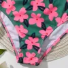 Conjunto 2022 floral impressão menina maiô crianças ruched frente bikini conjunto 714 anos de duas peças crianças banho adolescente beachwear