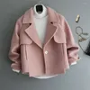 Ternos femininos 2024 outono/inverno versão coreana fino blazer curto estatura menina casaco versátil jaqueta de lã rosa