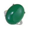 Cluster Rings S925 Silver Inlaid 15 20mm High Green Chalcedony Large Egg Faced Agate Ring