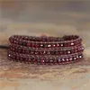 Bangle Bracelets for women 4MM Natural Stone 3 Strands Wrap Bracelets Multilayer Boho Leather Bracelet Handmade Jewelry Dropship