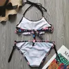 Set Flamingo Flounce Girl Swimsuit Kids 714 år 2 -stycken Barnens badkläder Halter Top Teenage Girl Bikini Set Girls Bathing Suit