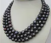 Choker Genuine 50" 9-10mm BLACK TAHITIAN PEARL NECKLACE K YELLOW GOLDEN