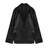 Damespakken UNXX Zwart lederen blazers High Street Motorpak Jassen Revers Lange mouwen Losse vesten Winter Vrouwelijke kledingjas