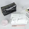 Portable Waterproof Make Up Black White Stone Pattern PU Leather Makeup Cosmetic Brush Storage Bag Pouch Travel Toiletry Case 231229