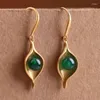 Boucles d'oreilles pendantes en Jade naturel pour femmes, Design Original, Vintage, chinois, Simple, ancien, artisanat en or, bijoux