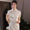 Etnik Giyim Kadın Stil Baskı İnce Cheongsam Fransız Retro Dantel Seksi Mini Elbise Vintage Oriental Qipao Parti Elbiseleri Bodycon