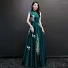 エスニック服エレガントなサテンフォーマンパーティードレスバンケットチャイニーズスタイルのアップリケ刺繍Qipao Cheongsam Choral Performances Costumes