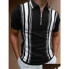 Mens S 2022 Men Shirts Summer High Quality Casual Fashion Short Sleeve Striped Turn-Down Collar Zippers Tees Drop Delivery Dhuek