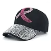 Berets Pink Ribbon Baseball Hat Breast Cancer Awareness Peaked Chapéus para mulheres Bling