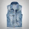 Men's Vests Blue Sleeveless Jeans Jacket Ripped Denim Vest Cowboy Waistcoat Men Cotton Slim Fit Hip Hop Streetwear Tanks Oversize 6XL