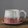 Mugs European Style Kiln Change Mug Vintage Rough Pottery Coffee Cup Plate Afternoon Tea Creative Flower