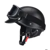 オートバイヘルメットヴィンテージデザインブラックPUレザークラシックハーフフェイスヘルメット取り外し可能なブリムサイズS Mドットドロップ納品DHQ2K