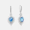 Orecchini pendenti con diamanti ad alto tenore di carbonio S925 in argento sterling con diamanti gialli blu, orecchini con piume di pavone, gioielli da donna