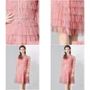 Grundläggande casual klänningar en linje söt rosa tryck ruffle elegant för kvinnor lapel lång ärm hög midja klänning kvinnliga modekläder d dhwsh