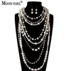 Beaded Halsband Moon Girl Multi-Layer Simulated Pearls Chain Long Trendy Statement Choker for Women Fashion Jewelry 221102280s