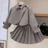 Kleidung Sets Kinder Turn Dowm Kragen Koreanischen Winter Mädchen Cape Stil Wolltuch Mantel Herbst Faltenrock