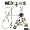 Luxury Dog Collars Leases Set Designer Harnesses Plaid mönster Pet Collar and Pets Chain för små stora hundar Chihuahua Poodle Cor Dhsvi