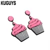 KUGUYS – boucles d'oreilles en acrylique rose pour femmes, bijoux à la mode, pendantes, gâteau, tendance, 275s