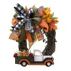 Couronne de fleurs décoratives pour Halloween, camion de citrouille en bois fait à la main, 30x30x4cm, récolte d'automne, décorations de ferme Vintage pour Thanksgiving