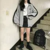 2023 feminino oversized hoodies casual sólido manga longa com zíper jaquetas versão coreana harajuku solto velo com capuz