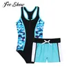 Set Fashion Summer Kids Girls Swiming Suit Beach SwimeWear Racer Back Jumpsuit Baddräkter Elastiska midja Boyshorts Set Bathing Duits