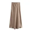 Jupes de couleur unie jupe élégante taille haute satin maxi pour les femmes a-ligne slim fit formelle fête bal avec doux