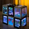 Dekorationer Stapble Desktop Miniature Aquarium Fish Tank Turtle Jellyfish Betta Reptil Ecological Mini Remote Control Drop Delive DHVMS